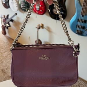 Coach Lavender Pebble Leather Chain Wristlet Shoulder Bag Silver Hardware